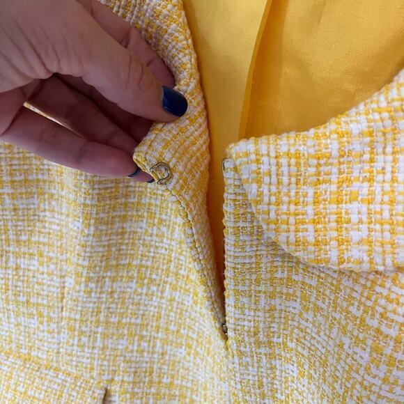 LOFT Ann Taylor Tweed Frayed Hem Cropped Blazer Yellow Women's Size 10 Petite - Picture 6 of 7